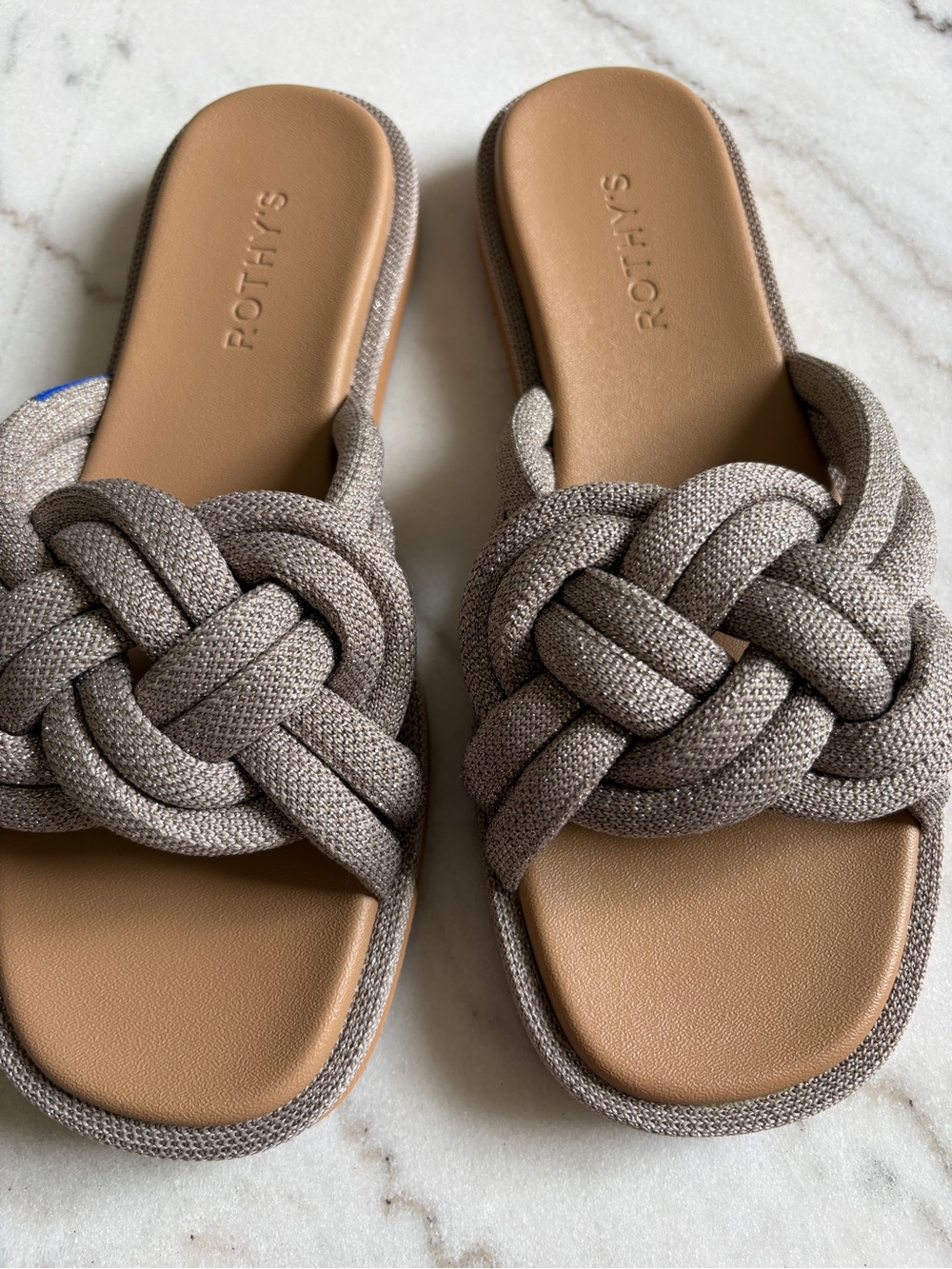 Rothy's Women's Taupe and Gold Knotted Slide Sandals - 8